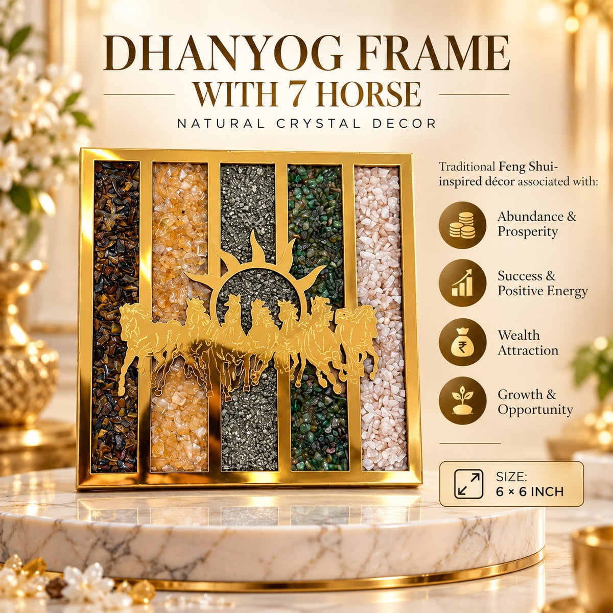 DHANYOG 7 HORSE CRYSTAL FRAME